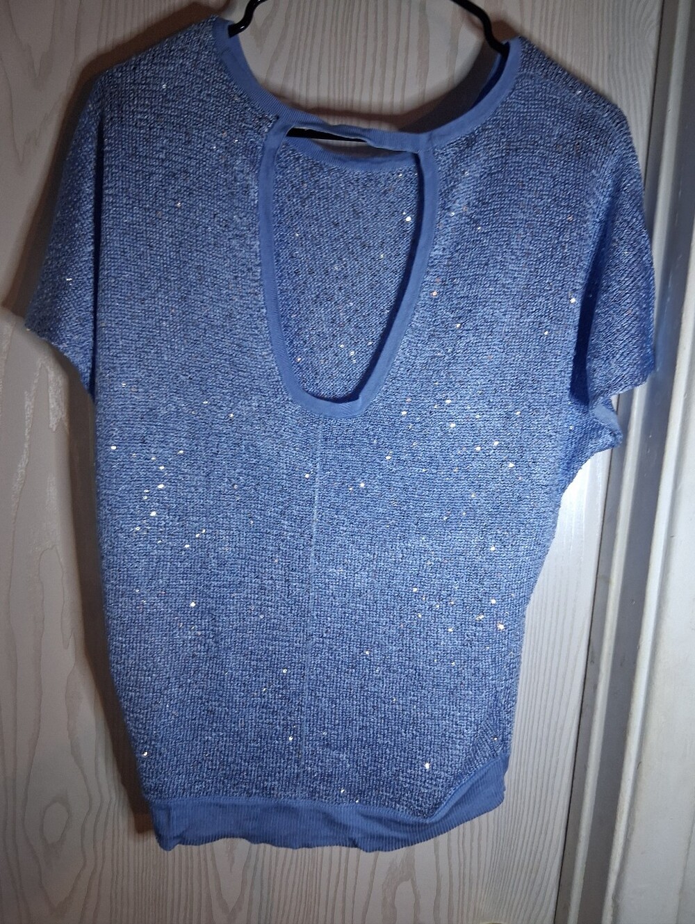 INC International Concepts Blue Short-Sleeve Sparkle Knit Top